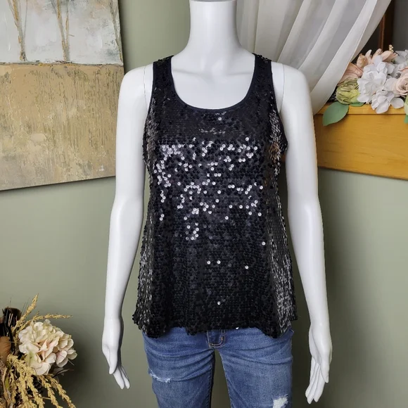 NWOT Express Black Sequin Tank Top - Picture 2 of 12